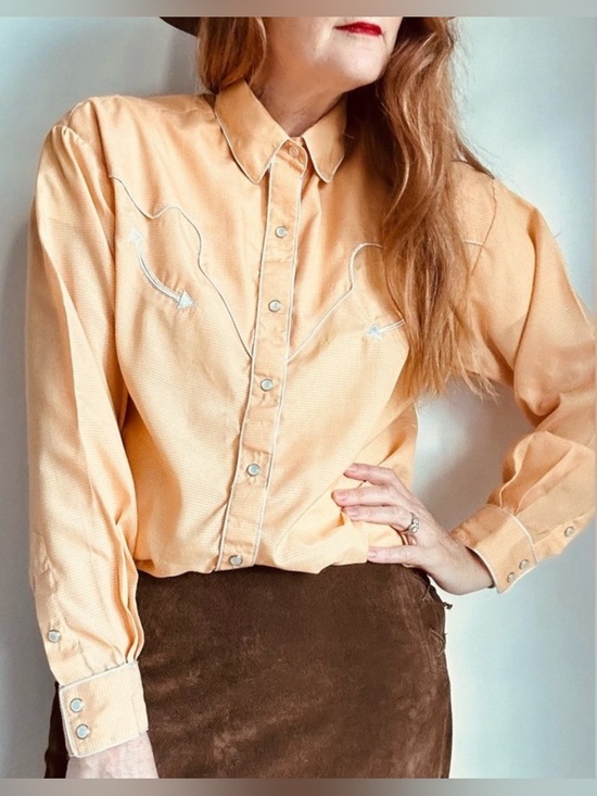 White Horse Tops - 90s White Horse Western Snap Button Up Orange 🧡 Size Medium Cowgirl Western OSU